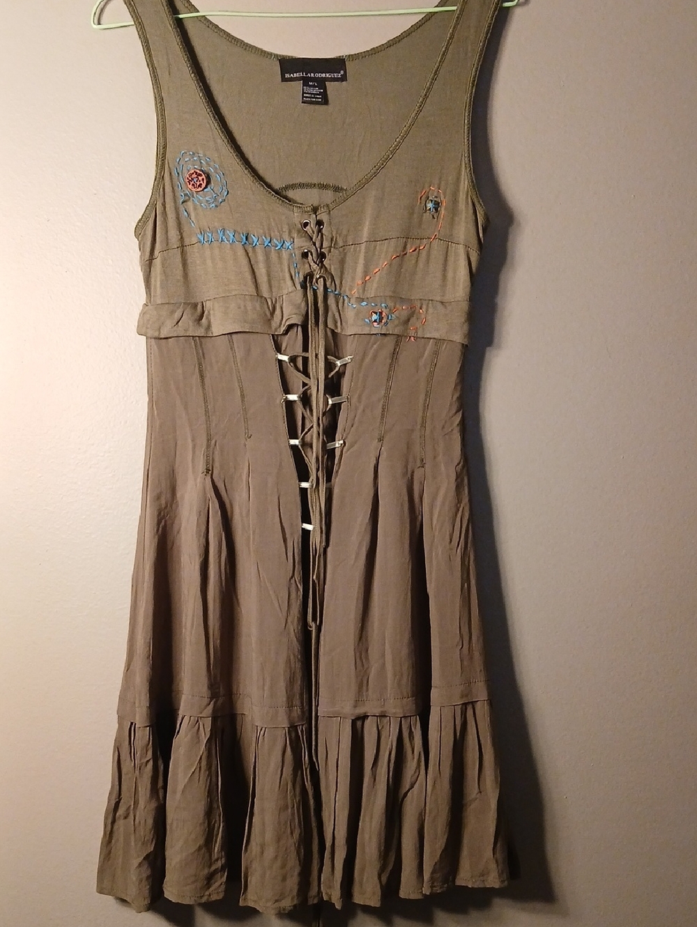 Woman's Lace-Up Olive Green Boho Corset Dress M/L